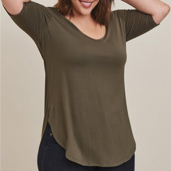 torrid Tops - Torrid Favorite Tunic Super Soft V-Neck Tunic Tee Green PLUS 2X 11526035
